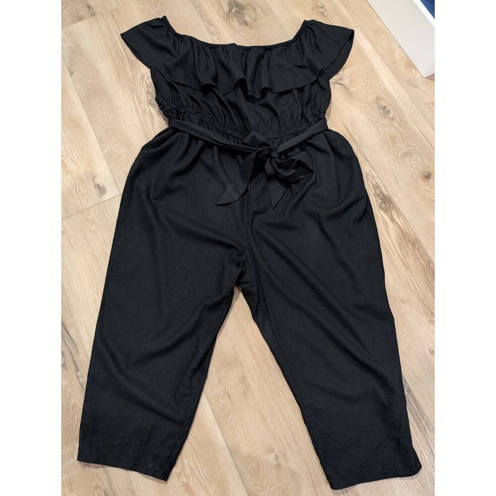 Ava & Viv Women's Plus Size Ruffle Short Sleeve Jumpsuit Black Boho - Picture 4 of 13